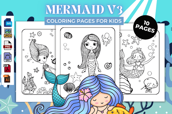 Mermaid V3 Coloring Pages - KDP: A Creative Resource for Relaxation, Learning, and Business Growth
